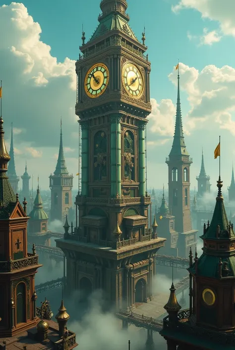   Steampunk City Towering Clock Tower Metal 、 Gears and Gears Constructed Science Fiction Aesthetics Copper Green Metal Texture Steam Punk Metropolitan Surrealism Fantasy Steam Punk Science Fiction Art Miscellaneous Complicated Sharp Details Ultra Detail

...