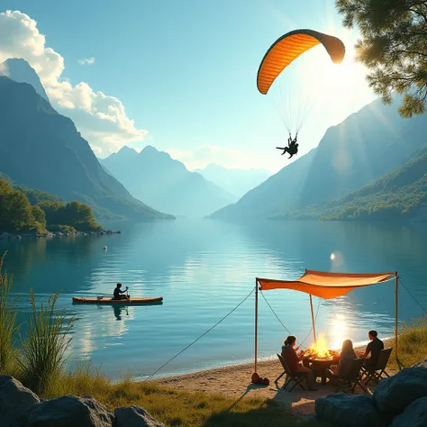 Daytime paraglider SUP bonfire tarp