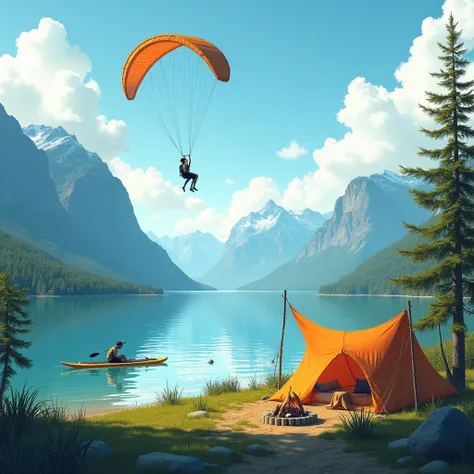 Daytime paraglider SUP bonfire tarp