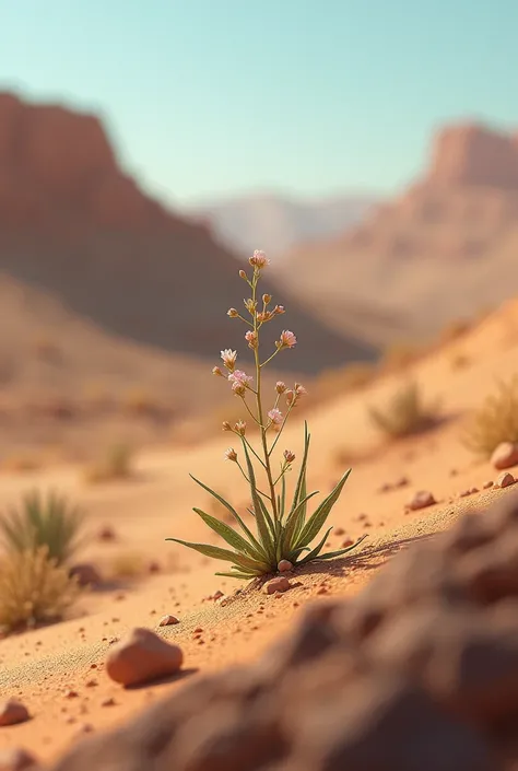 A small plant with small flowers in a dry hill 