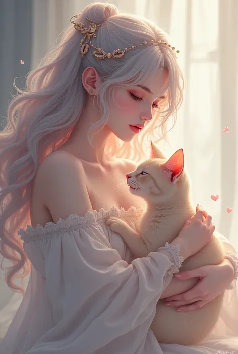 Female anime character detailing a nude cat

