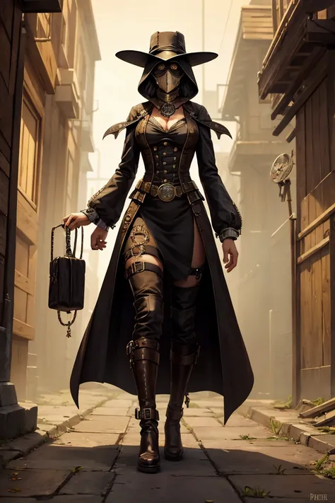 A female steampunk plague doctor