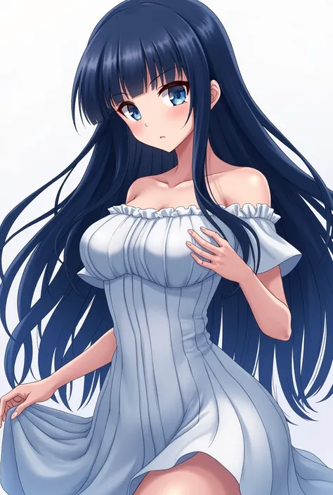 Hinata hyuga, Anime girl, dark blue hair, flat bang, long hair, white eyes, big breast