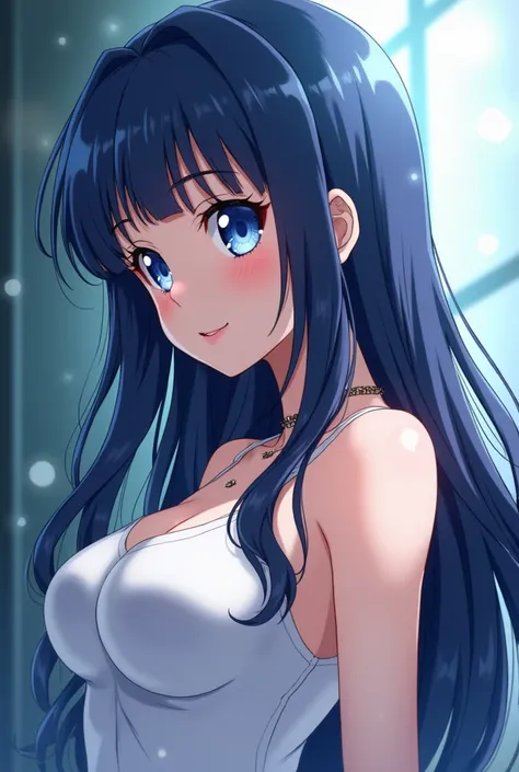 Hinata hyuga, hinata, hyuga, Anime girl, dark blue hair, flat bang, long hair, white eyes, big breast, Long Hair, Smile, Purple Eyes, From Side, Anime, Anime Style, 