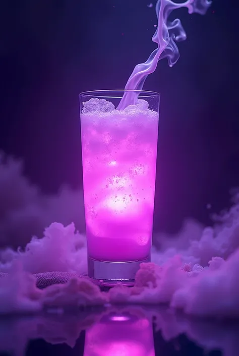 vibrant glowing purple drink, in the style of a product hero shot in motion, dynamic magazine ad image, photorealism, sleep and mystical elements around the background