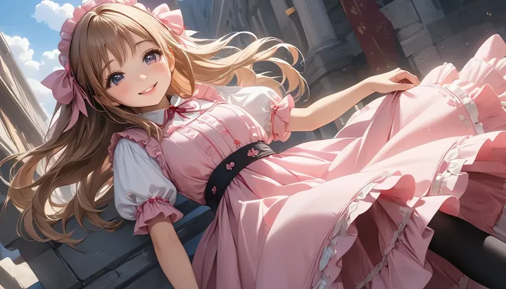 (    Masterpiece    : 1.2), (  very detailed: 1.2), (  very detailed CG: 1.2), (  high image quality: 1.2), (最  high image quality), 8k,   animated illustration,   、  beautiful girl、very cute angel、  pink gothic dress 、cute、*********、smile、  Long Skirt、 Bl...