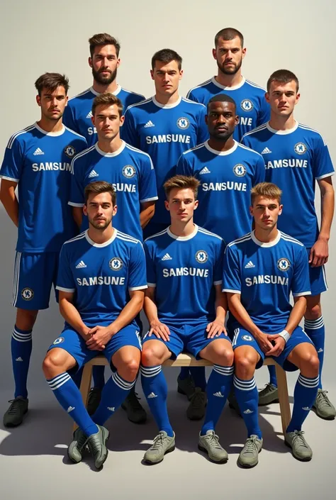 Chelsea footballers team photo. The oil painting is a high angle shot.