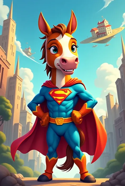 Cartoon horse wearing a hero costume