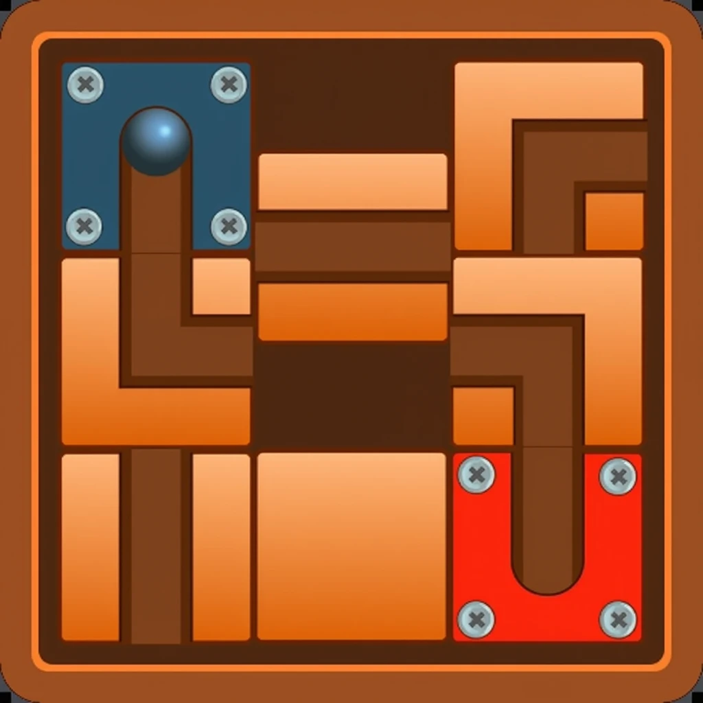 "Design an engaging puzzle game where players slide wooden blocks to create a clear path for a ball to travel from the start point to the goal. Incorporate various difficulty levels, obstacles, and mechanics such as rotating pieces and fixed blocks to chal...