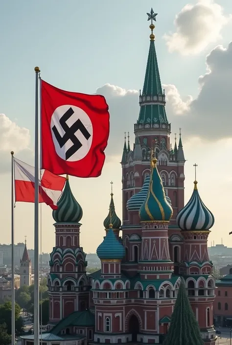  The flag of Nazi Germany and the Flag of Fascist Italy waving in the Kremblin in Moscow, Russia, the flag of the Japanese Empire in Washington DC . C and the flag of Guatemala flying next to that of Nazi Germany in Berlin 