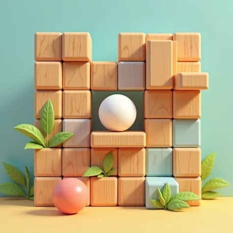 "Design an engaging puzzle game where players slide wooden blocks to create a clear path for a ball to travel from the start point to the goal. Incorporate various difficulty levels, obstacles, and mechanics such as rotating pieces and fixed blocks to chal...