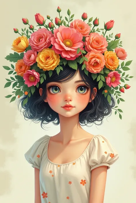 Q version  with lots of flowers on her head