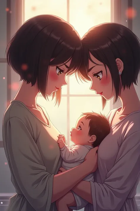  Anime Screenshot.  SHORT HAIR GIRLS.  Breastfeeding a baby as a human.