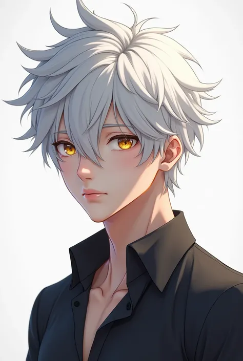 Man, student, white hair, golden eyes, handsome face, Anime Style, Anime, 3D Rendering, 