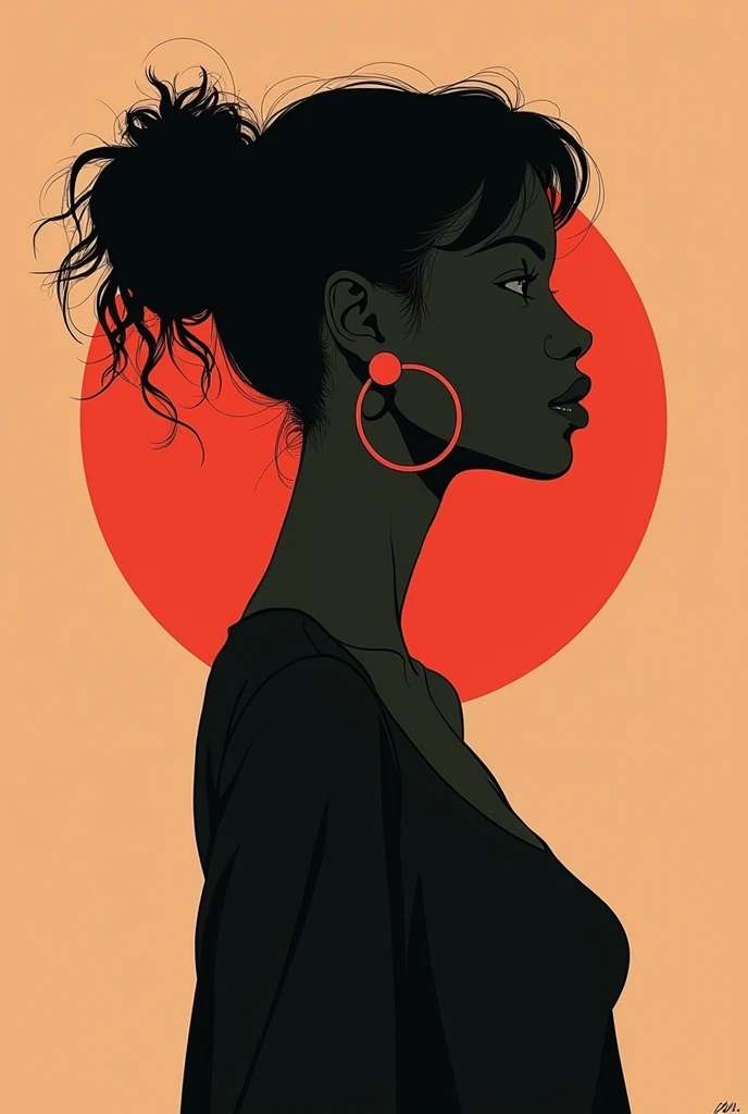 Style Beauty，author：conrad roset a cool black girl, hoop earrings, complete body, Lack of metal，Surreal minimalist shadows，Flat illustration, Luo Erchun，