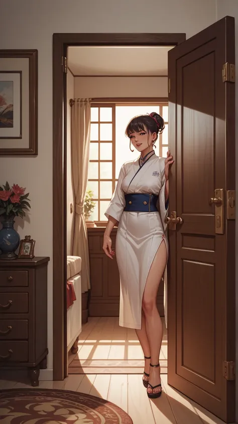 Score_9, Score_8_up, Score_7_up, Score_6_up, Score_5_up, Score_4_up, Source_anime, Tag1, Tag2, Quality_masterpiece, Anatomically correct, peaking trough a gap in the door, woman changing, bedroom scene, peaking, gap in the door, chaging clothes, glass door...