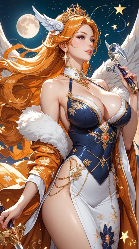 8k⒉5DJapanese Pornographic comic style depicting a lovely Nordic goddess. (Bountiful big bust, tight gluteus maximus) She boldly exposes her thighs through the slit at the hip, wearing a luxurious flowing robe with complex patterns and golden accents over ...