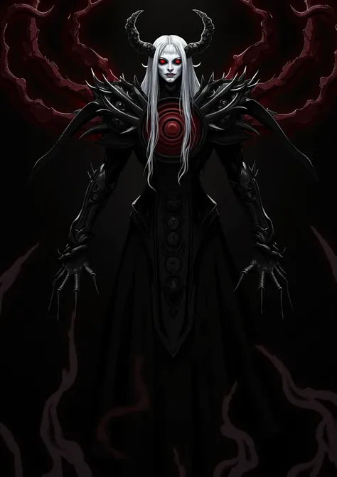 Name: Xaraphon, The Soul Eater

Appearance:
- Pale white skin ,  life of her own
- Long, white hair that falls over your face ,  partially hiding it
- Two twisted black horns that protrude from your forehead ,  wallpaper resembling claws
- Your eyes are co...