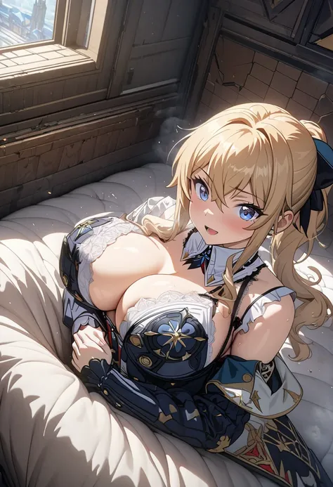 8k, masterpiece, best quality, ultra detailed, Ultra-high resolution, Highly detailed CG, break, 1girl, jean(genshin impact), kawaii, nsfw, big breasts, slender, (sexy lingerie:1.2), full body, indoors, sitting on sofa
