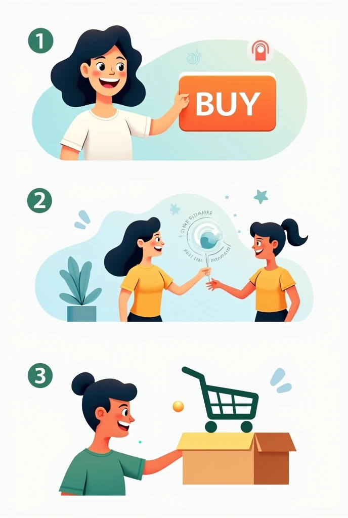  Icon of a happy customer clicking on “Buy” with the text : “Customer places the order” .


2.  Icon of a shopping cart connected to the supplier with the text:  “You buy from the supplier” .


3.  Icon of a box being delivered to the customers door with t...