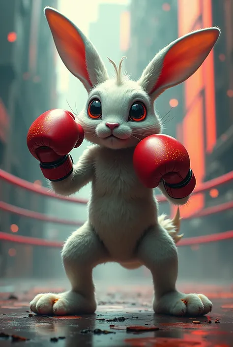 alien rabbit wearing boxing gloves