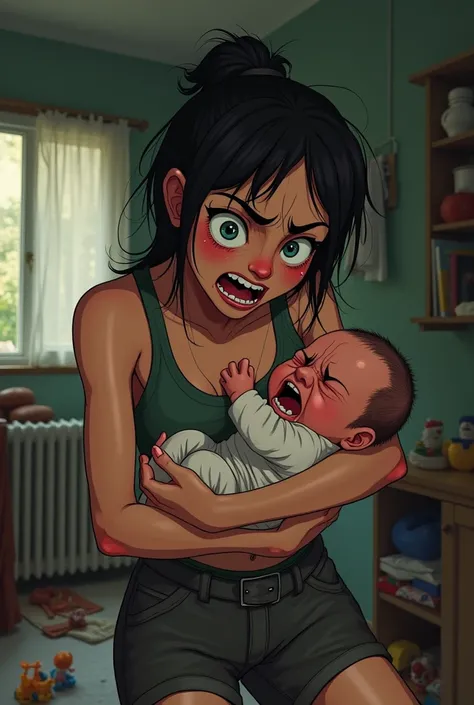 A girl cant handle her baby and screams at the baby very excitedly