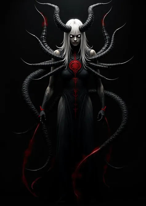 Name: Xaraphon, The Soul Eater

Appearance:
- Pale white skin ,  life of her own
- Long, white hair that falls over your face ,  partially hiding it
- Two twisted black horns that protrude from your forehead ,  wallpaper resembling claws
- Your eyes are co...