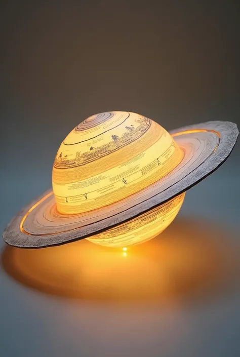 Saturn lamp made in paper, make it a bit like drawing and we are using led lights. Please make it like a drawing without a background 