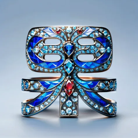 masterpiece， top quality，( Nothing but the ring )，(no one),With a phoenix， starry sky ， exquisite，戒指中的 starry sky ,luster，Invert image，Sparkling red, white, and blue gemstones，Elegant and noble， The magical pattern on it emits a Tyndall effect light， It sh...