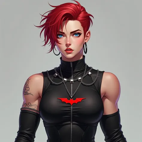 Create an Art of a 2D Male-Male V-tuber model with these characteristics: First: white, GENDER: masculine, Hair: vibrant red,  short and with stylized locks ,  giving a dynamic appearance . eyes: eyes azuis brilhantes,  themes with fine lines that highligh...