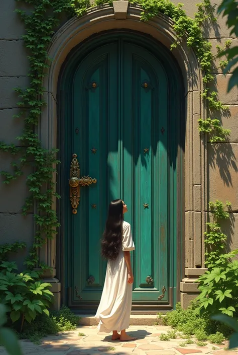 amna a beautiful girl  stumbled upon an ancient, ivy-covered door in the heart of the city.