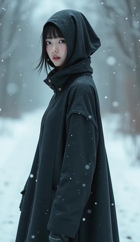 "Cyborg Girl、Android Girl、 Cyberpunk World 、　 25 year old Japanese woman、　Ghost in the Shell、　 Blade Runner 、Clear Photos、　 beautiful skin、　16k quality、winter,mourning dress,sunny,Funeral,  cute girl、　Long limbs、　last honors、   real photo."