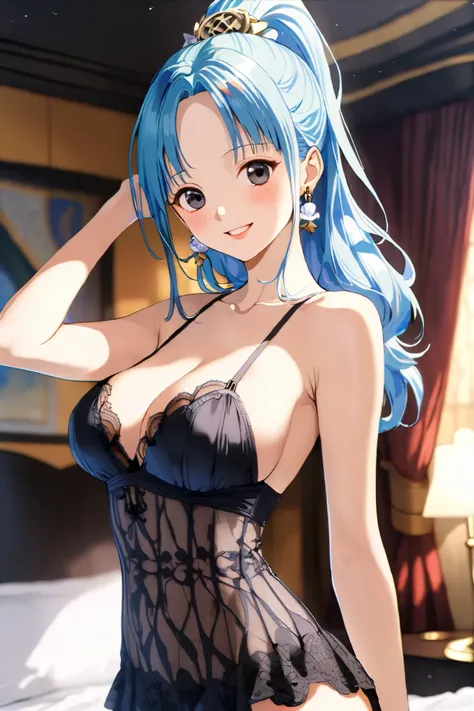 16k,masterpiece,animated painting, ultra detailed background, delicate pattern, intricate detail,highly detailed, fine details,best quality,beautiful lighting, absurdres,Nefeltari Vivi,(onepiece:1.8),1990s (style),25 years old,adult beautiful lady,(E-cup b...