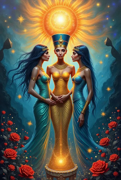 Criar um quadro que una os arquétipos de nefertiti, mermaid e Aphrodite é uma forma linda de manifestar equilíbrio entre poder,  intuition and self-love .  Lets define a composition that vibrates the light of each archetype in a harmonious way .


 ---

Ge...