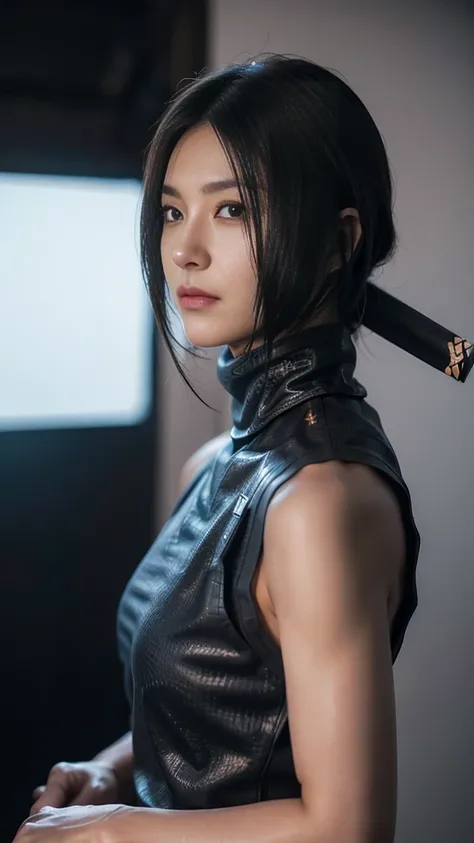 (RAW shooting,  Photorealistic:1.5, 8k,  top quality, masterpiece,  super high resolution), Sengoku,  thing, War s raging everywhere:1.3,  perfect dynamic composition :1.2,  high-definition skin and facial textures :1.2,   slim female ninja with sharp dagg...