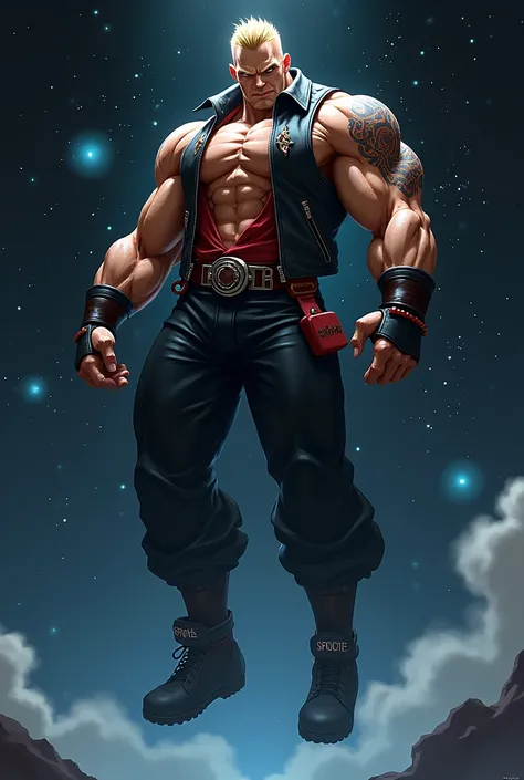 Sol Badguy Guilty Gear very strong huge muscles levitating in space 