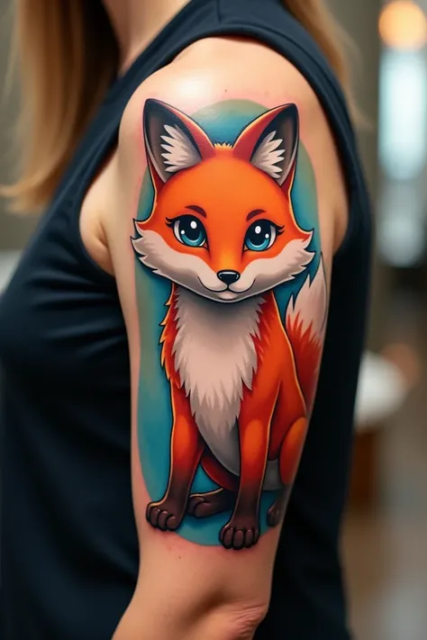 a full body fox mascot tattoo of the cruise, tattooed on the arm