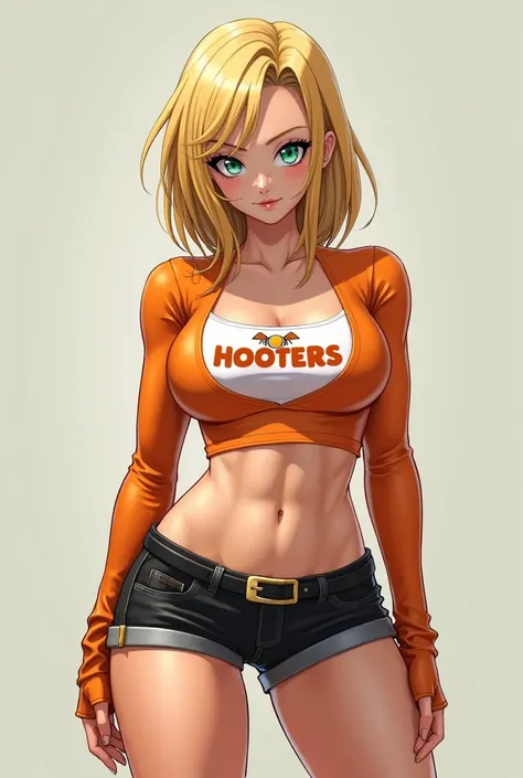 Androide 18 from dragon ball wearing hooter clothes 