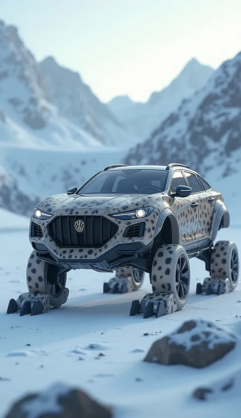 give me a car and snow leopard hybrid picture prompt