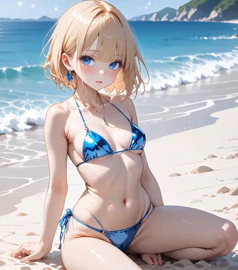 (Anime style face),    Blue thin tie   、  metallic blue micro bikini   、  high heels))),   top quality,  top quality, 16k,   very detailed, 2.5D, AI-generated,   Delicate and Dynamic  ,  Very delicate facial expression ,   delicate eye depiction（（Half-open...