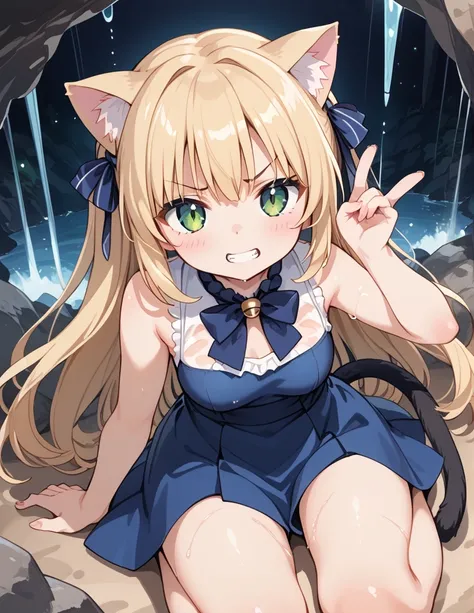 score_9, score_8_up, score_7_up, BREAK source_Anime, Anime screencap,  animal ears ,  1 girl, Alone, cat ears, clenched teeth, cat Tail,  cat girl, Hair between the eyebrows, Tail, bangs, Sparkling hair, whole body, teeth, Sparkling,  animal ears の毛羽立ち, ca...