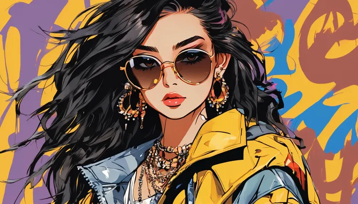  rebellious hip-hop woman ,  her dark hair is styled in a punk rock style ,  compliment her brown eyes and light brown skin . image,  probably vivid paintings ,  accurately captures her bold and unique style . Every Little Detail ,  from her novel attire t...