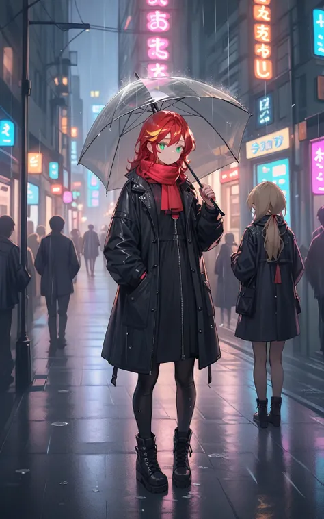 Umbrellas and street corner at night
Prompt:
"A chic individual standing under a transparent umbrella on a rainy urban street. Their pose is relaxed, with one foot crossed casually over the other and their free hand resting on their pocket. They wear a lon...