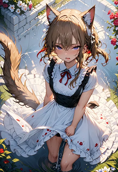 nsfw, (masterpiece, top quality, best quality, official art, beautiful and aesthetic, extremely detailed CG, unity 8k wallpaper, textile shading) cinematic angle ,trembling, female masturbation, pussy juice stain, saliva trail, trembling, maid, cat ears an...