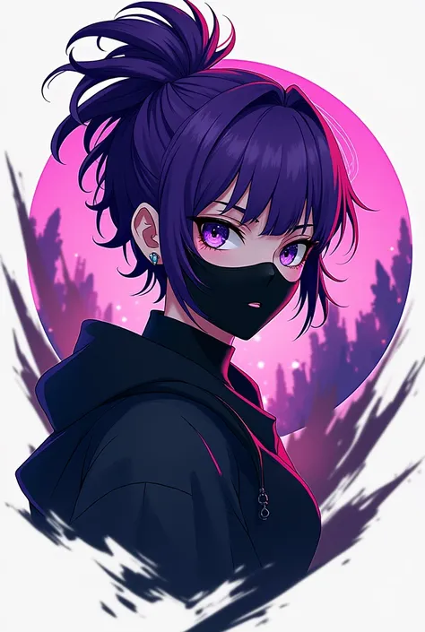 Create a free fire creacter anime logo purple shade bundle hair and black mask 