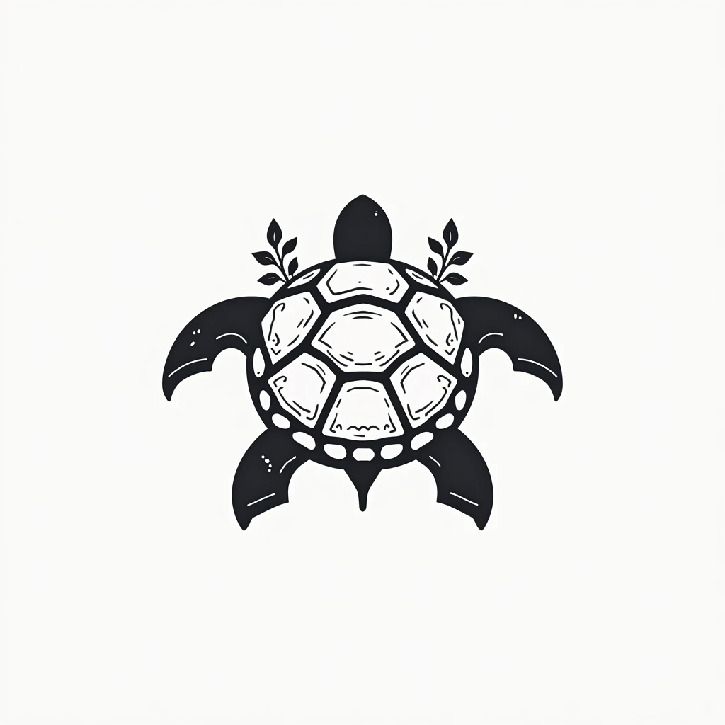 monochrome abstract turtle、Artistic, Logo style、　   line art   、cool、geometry、plant、modern