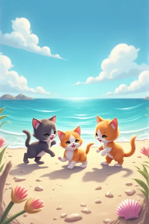 A day at the beach with kittens , and the phrase have a nice Tuesday Allison 😊