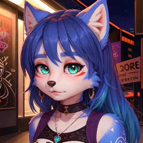 ((krystal)), Star Fox-Krystal, lovable, green eyes, ((( Long blue hair 1 .3))), Decollete, anthro, Fuzzy,  detailed Fluffys fell,  detailed face , (Fluffy),  1 girl, ,woman, Goth, green eyes, undercut, ultra-realistic 8k cg ,  masterpiece, (( ultra-detaile...