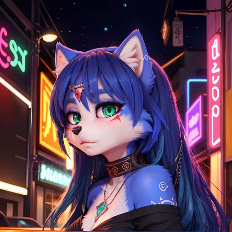 ((krystal)), Star Fox-Krystal, lovable, green eyes, ((( Long blue hair 1 .3))), Decollete, anthro, Fuzzy,  detailed Fluffys fell,  detailed face , (Fluffy),  1 girl, ,woman, Goth, green eyes, undercut, ultra-realistic 8k cg ,  masterpiece, (( ultra-detaile...