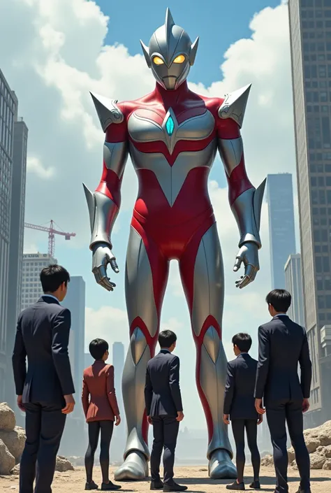 There are 4 humans and an Ultraman in this picture